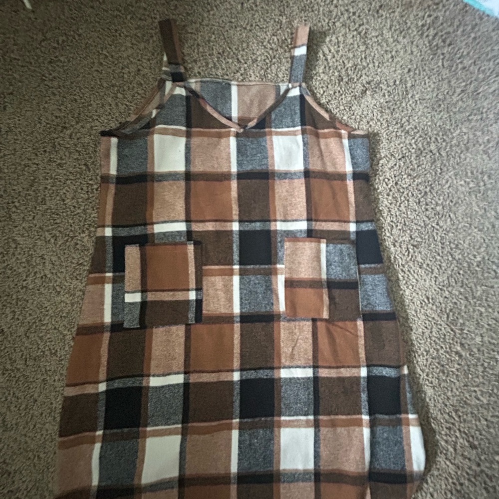 Plaid Sleeveless Dress with Pockets